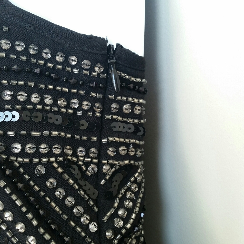 Parker 100% Silk Black Sequin Beaded Mini Dress S… - image 5